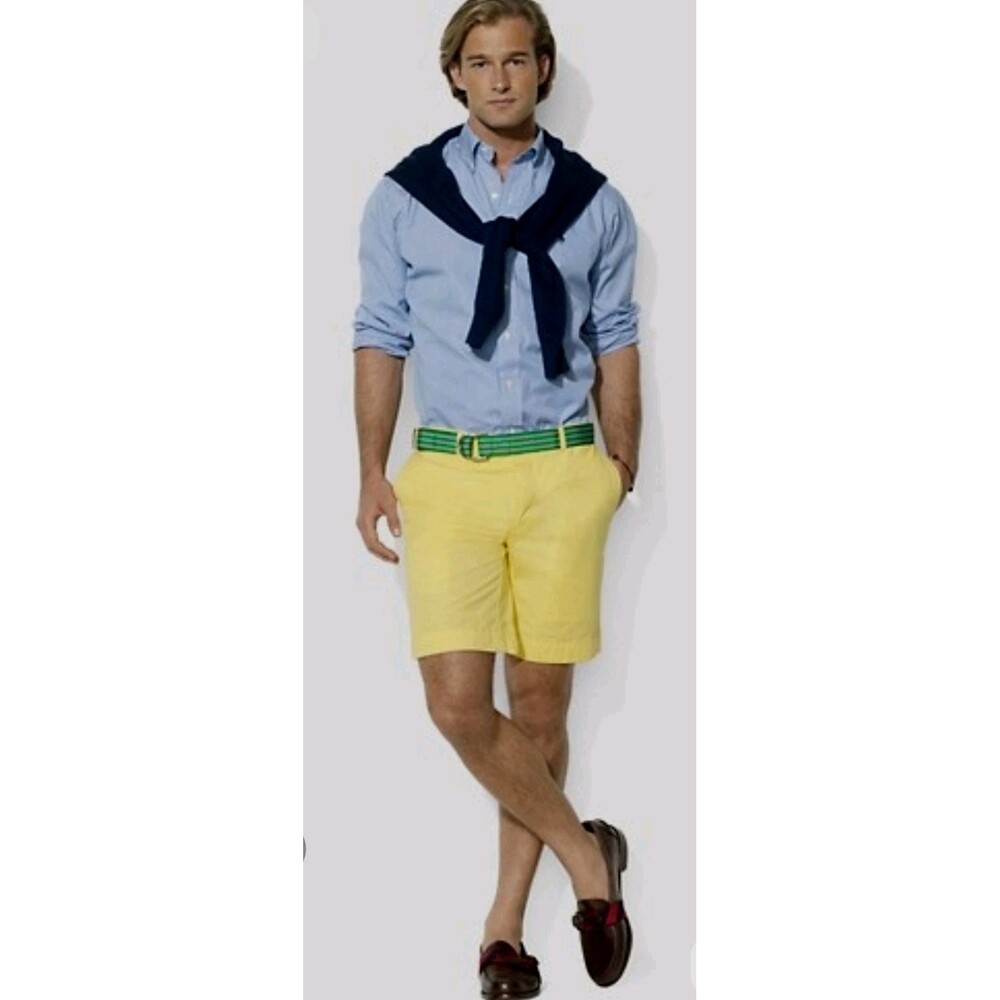 Orvis Mens Classic Chino Yellow  Shorts 100% Cotton Sz 36 Resort Old Money Yatch